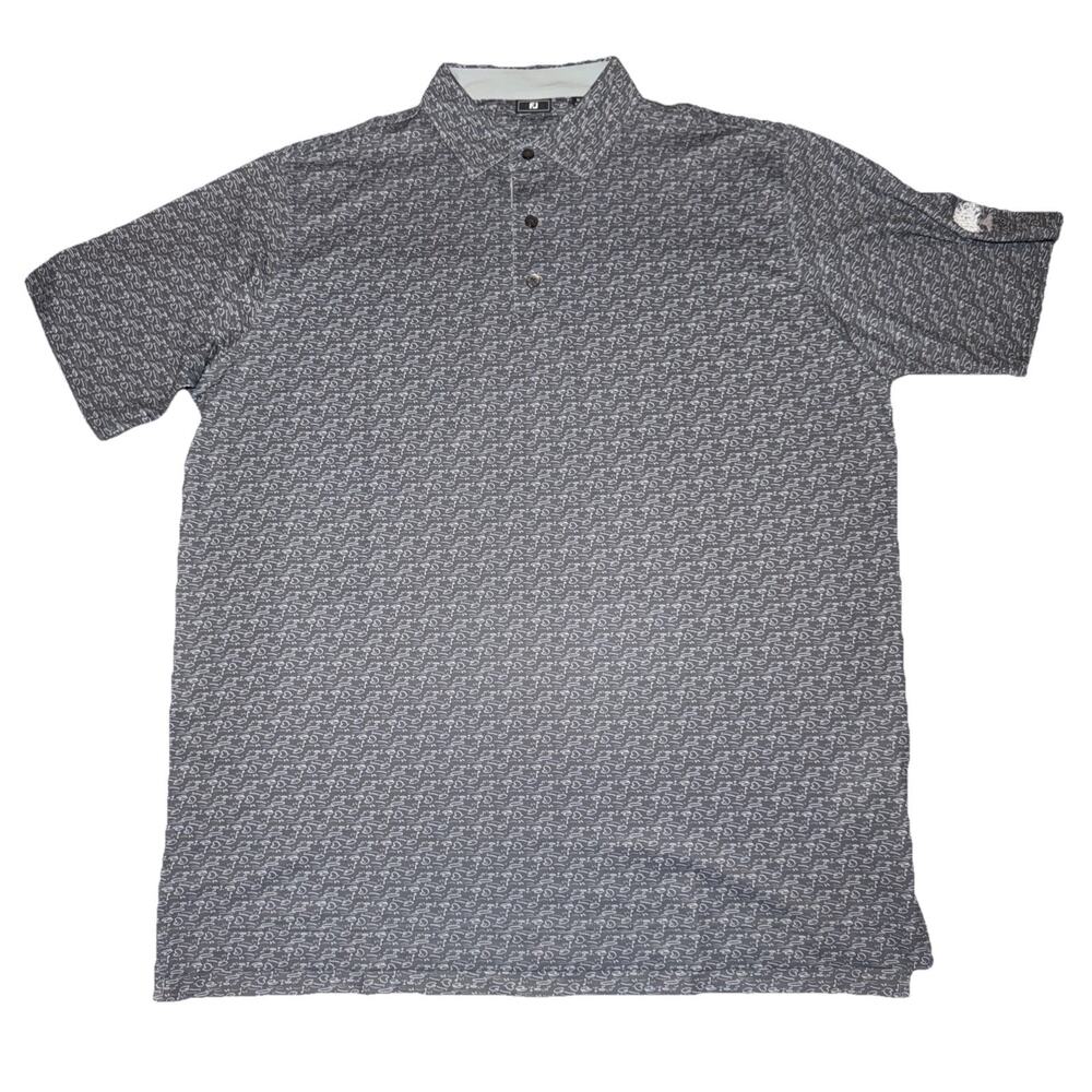 Footjoy Polo Shirt Men Sz XL Gray All Over Print Golf Resort Short Sleeve